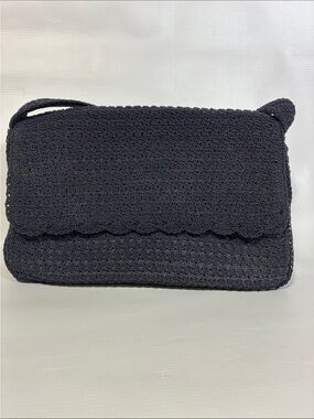 Vintage Woven Shoulder Bag in Navy with Scallops by First Issue